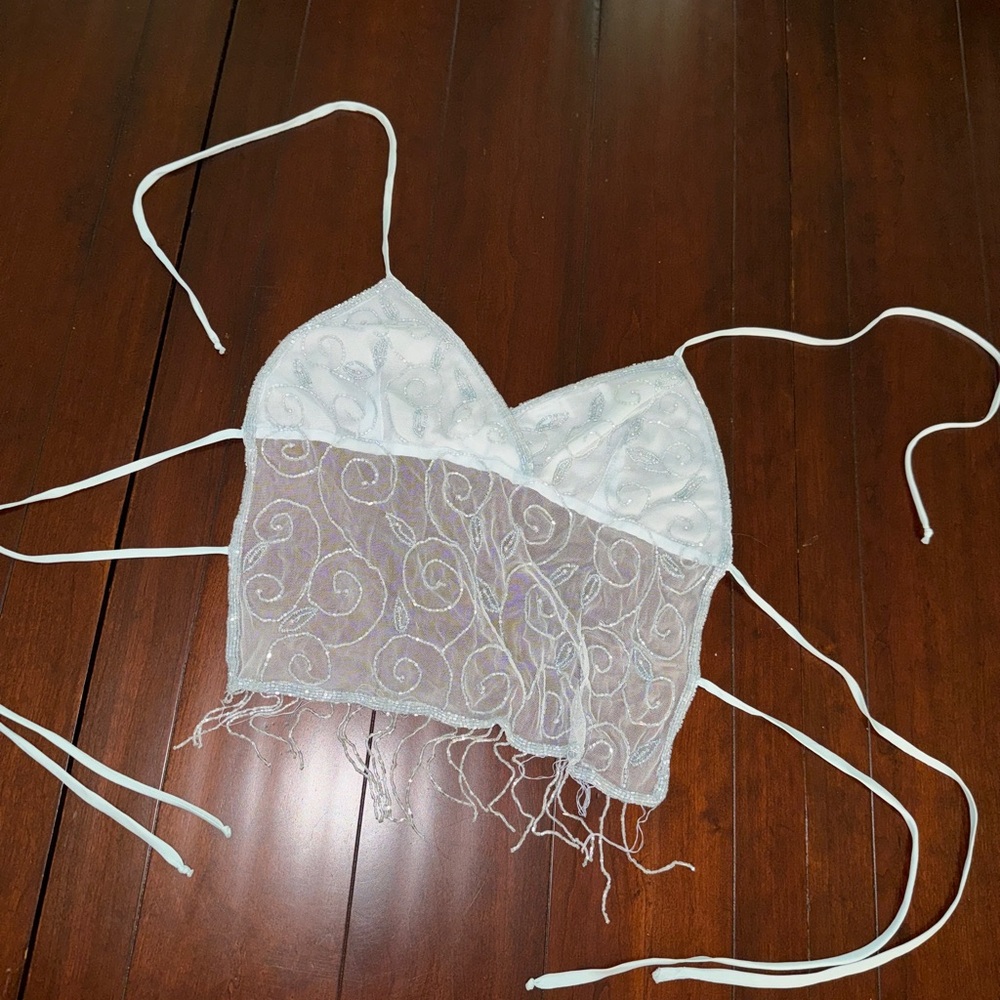 Charlotte Russe Sheer Beaded and Embroidered Top